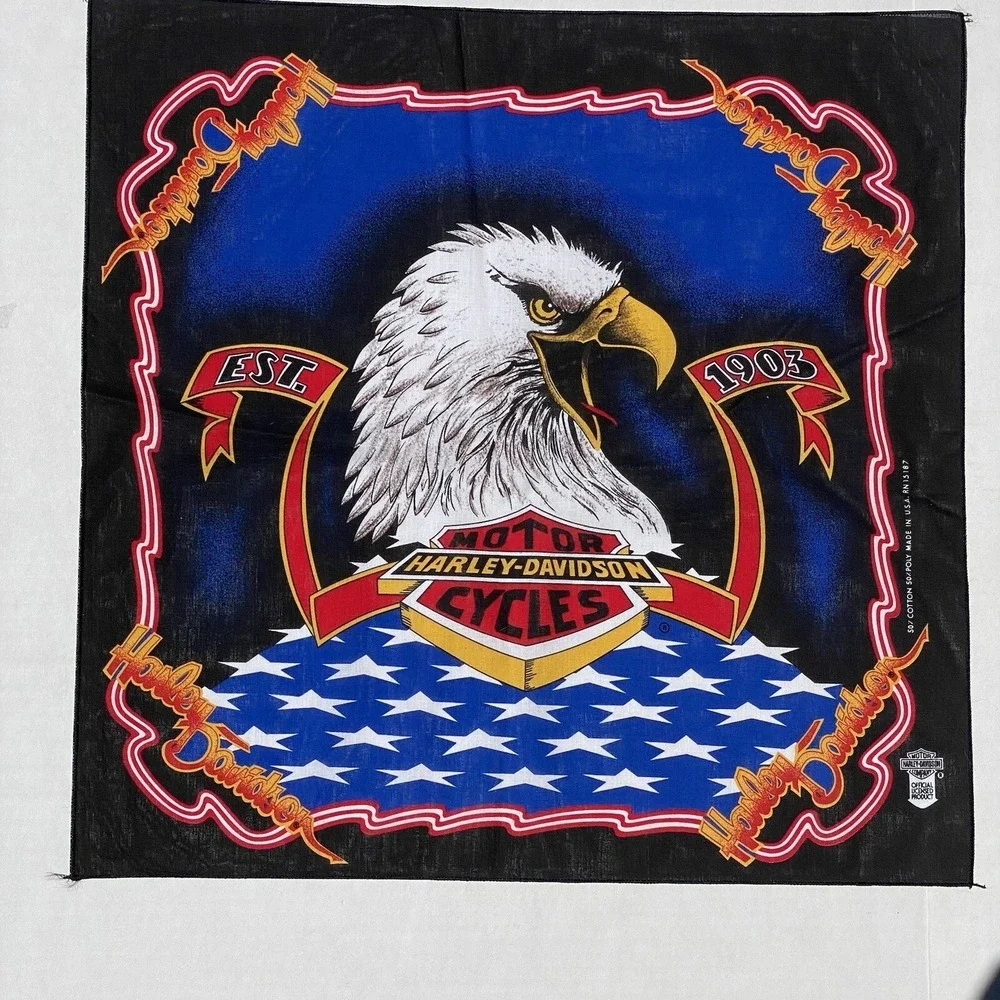 New VTG Harley Davidson Scarf Bandanna Eagle Flag 21